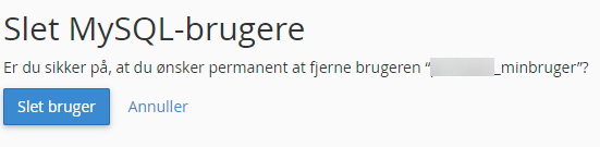 MySQL Bekræft Slet Bruger